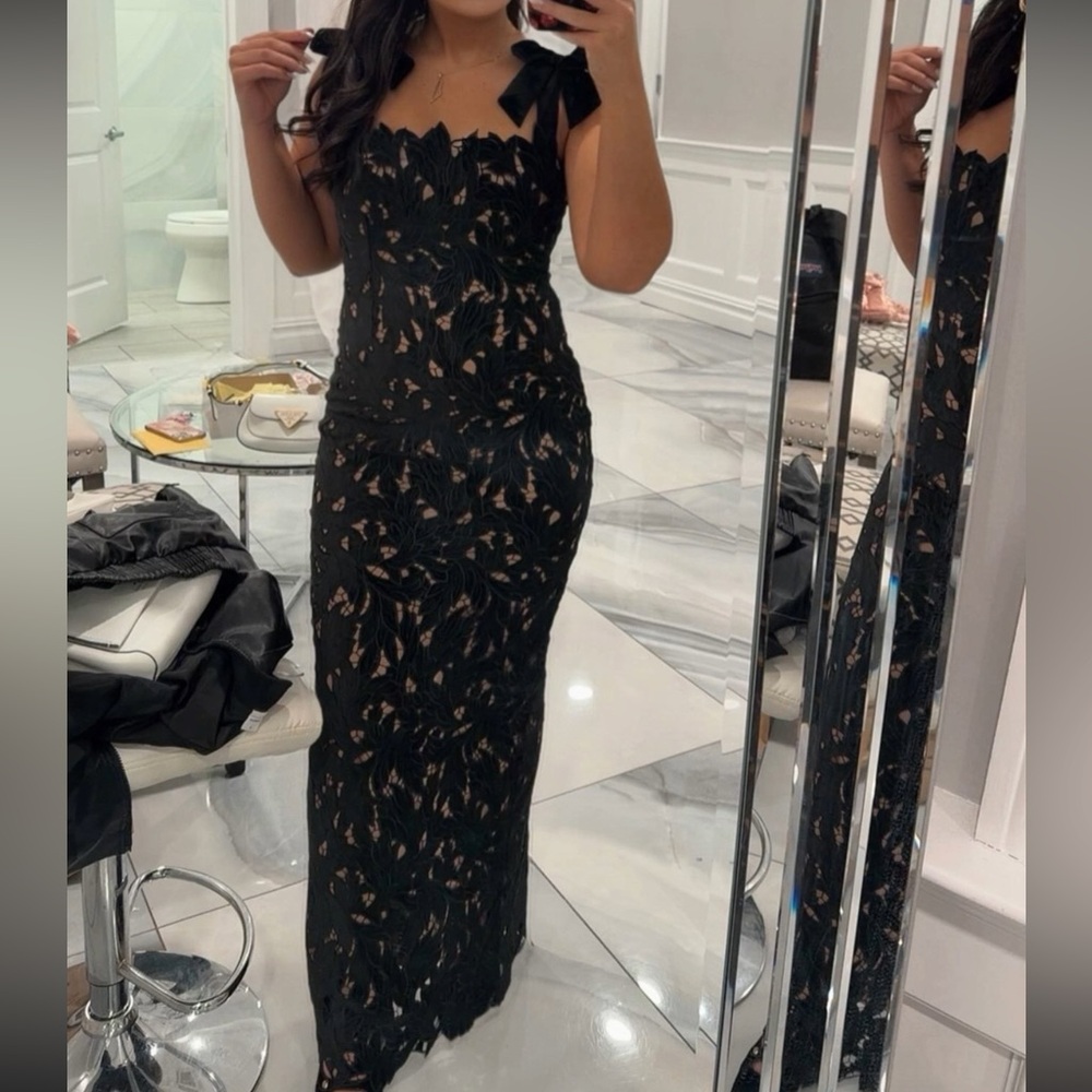 House of CB Black Lace Maxi Dress with Nude Lining